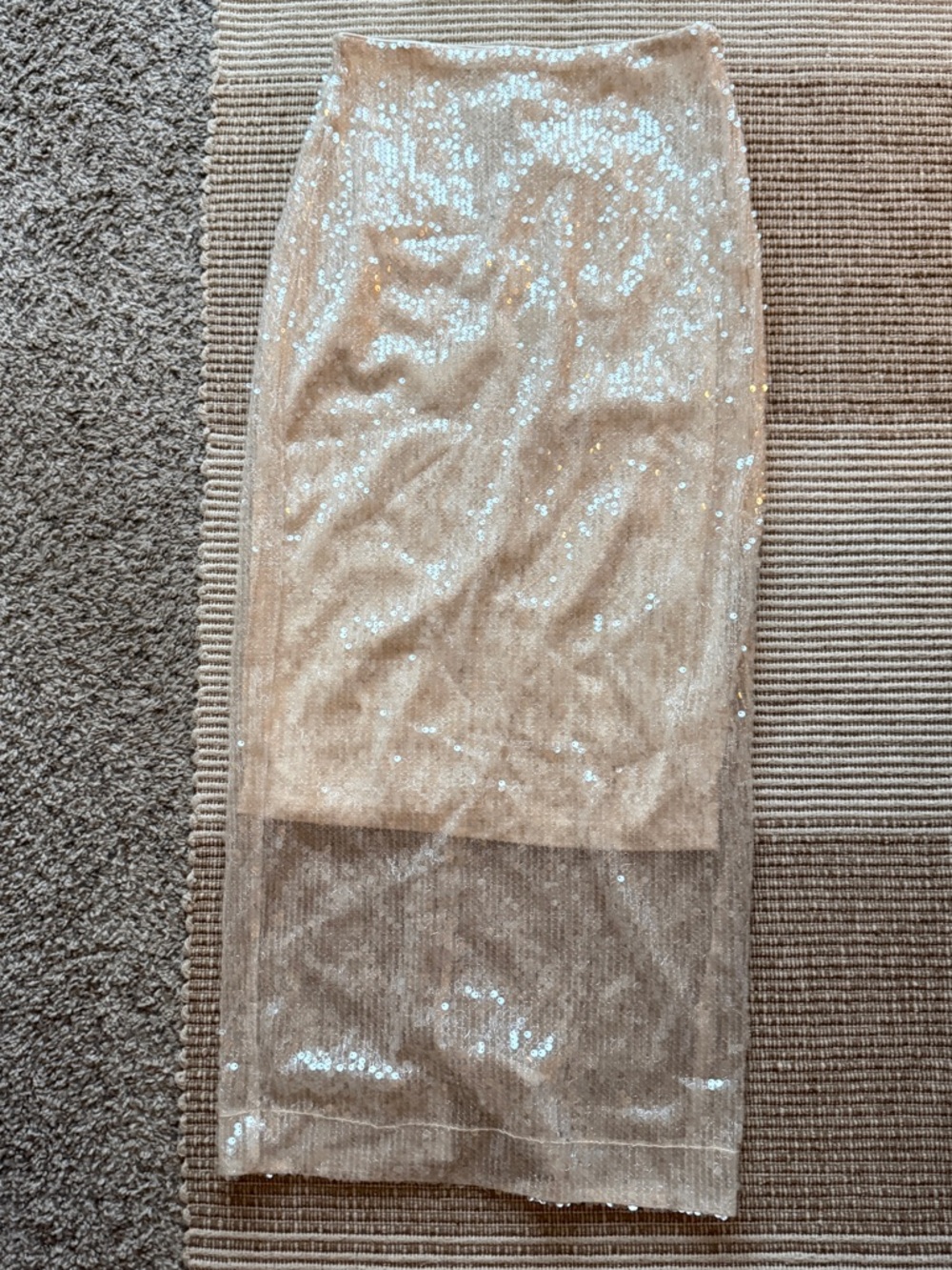Beige Sequin Midi Skirt — Elegant Sparkle Pencil Skirt